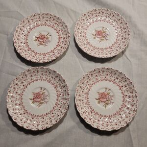 4 Johnson Bros Teacup Saucers 5.75" Rose Bouquet England Ironstone Vintage